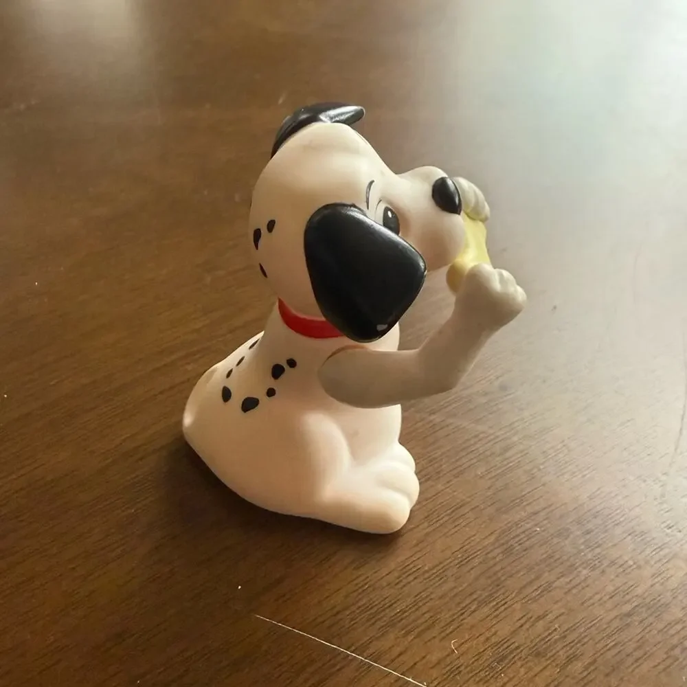 Vintage Disney 101 Dalmatians Sitting Dog with Plastic Bone Figure Figurine